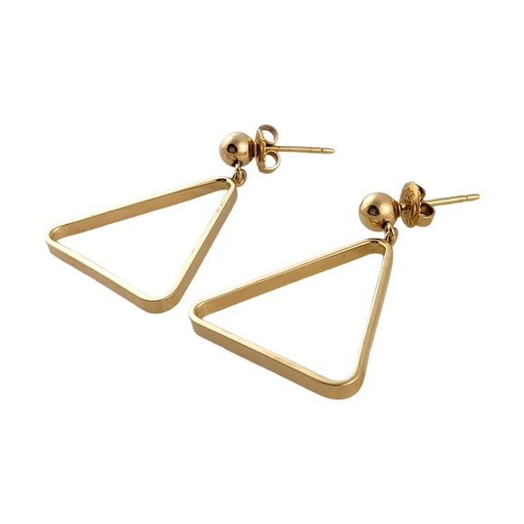 Vintage 14K Yellow Gold Triangle Dangle Earrings #13203 - Picture 2 of 6